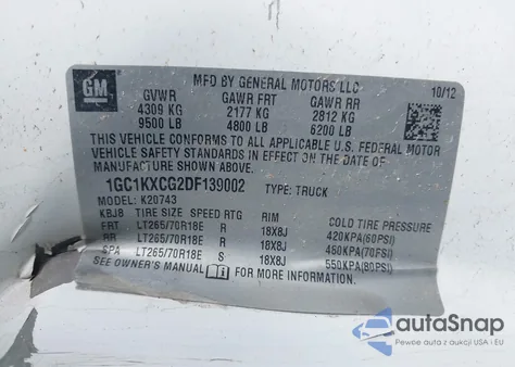 2013 Chevrolet Silverado 2500Hd Lt z USA, uszkodzony, nr VIN 1GC1KXCG2DF139002